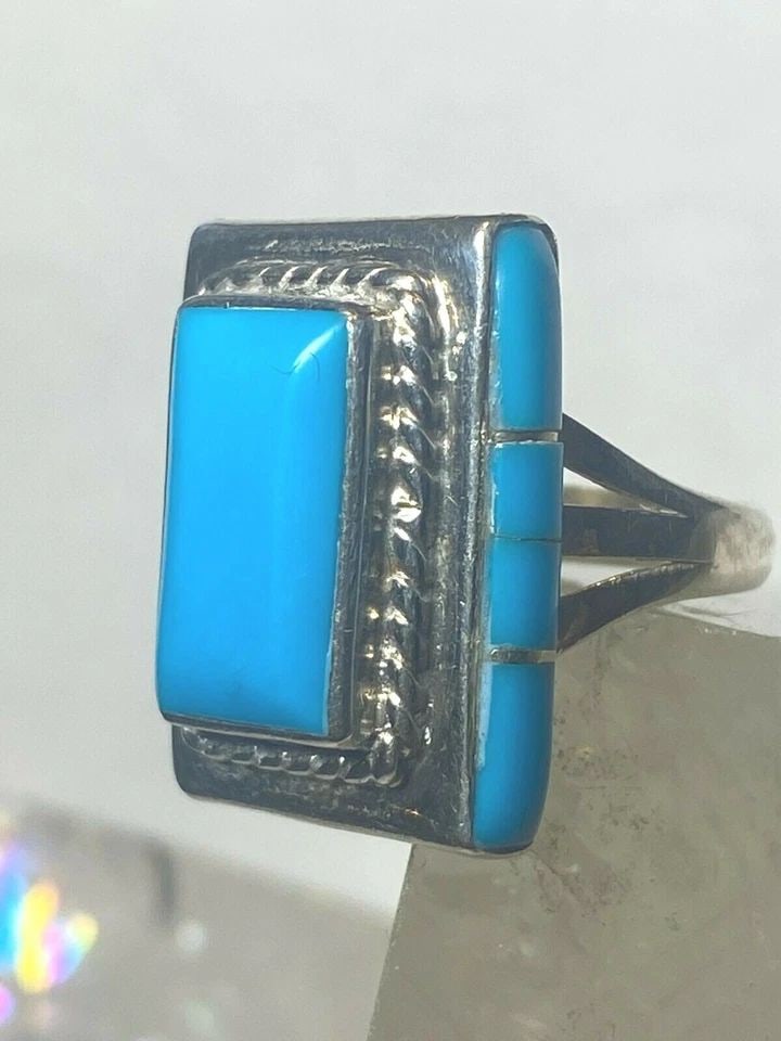 TURQUOISE RING LONG SOUTHWEST STERLING SILVER WOMEN SIZE 4.75 (1 of 2)