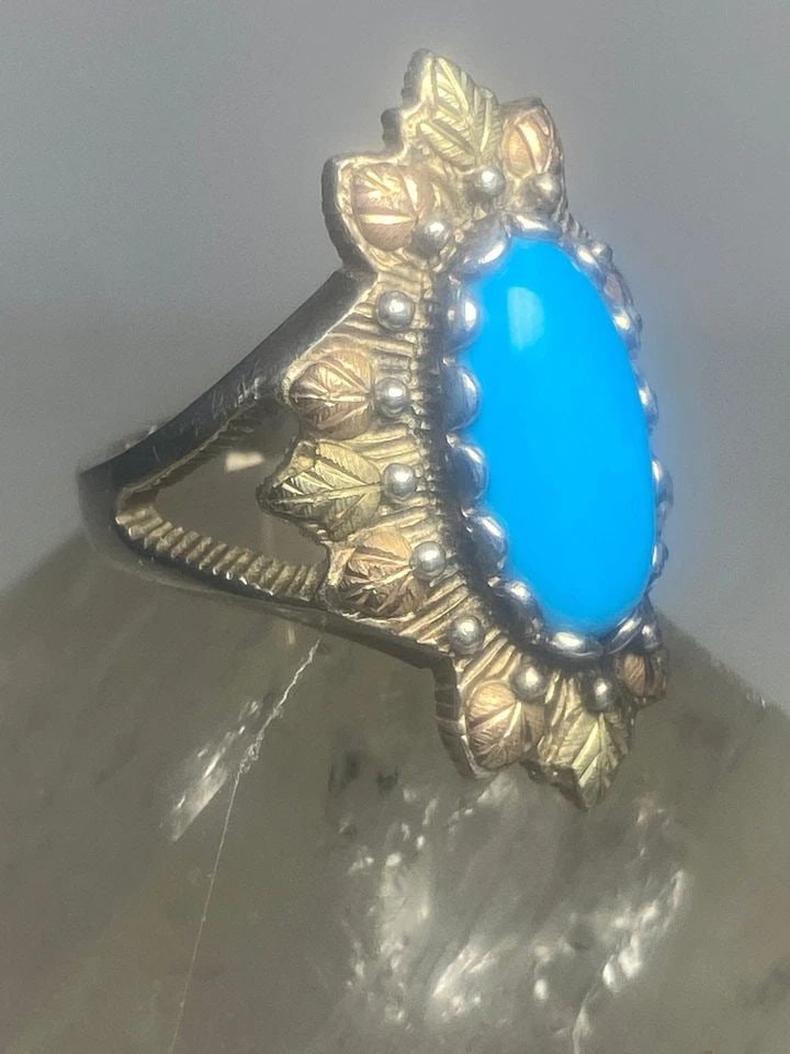 BLACK HILLS GOLD RING TURQUOISE STERLING SILVER FLORAL BAND PINKY WOMEN GIRLS (1 of 2)