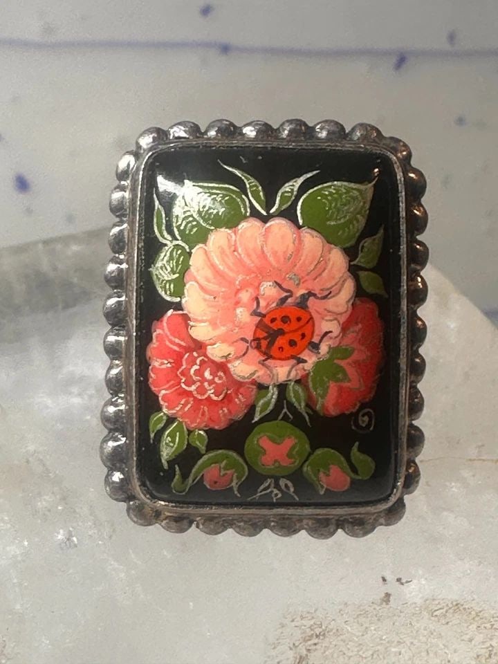 LADYBUG IN FLOWERS RING SIZE AMY RUSSELL KAHN STERLING SILVER (1 of 2)