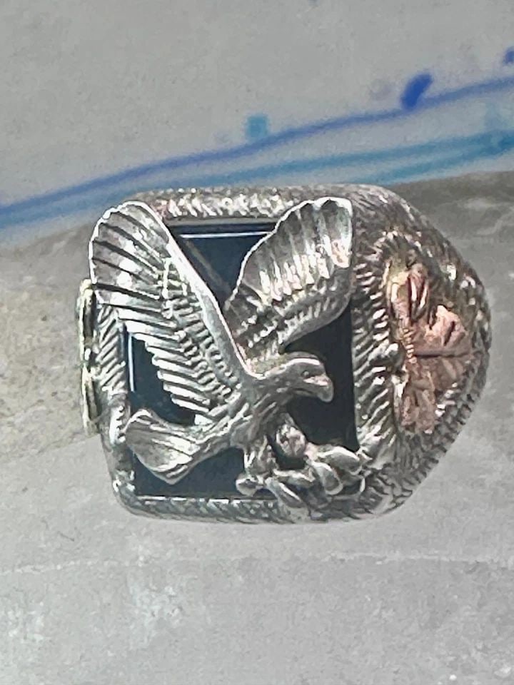 EAGLE RING BLACK HILLS GOLD ONYX BAND SIZE 8.75 STERLING SILVER WOMEN MEN (1 of 1)