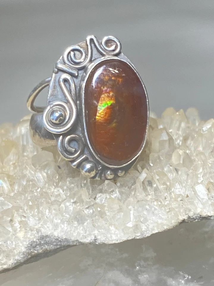 FIRE AGATE RING SIZE 7.50 LONG SOUTHWEST STERLING SILVER WOMEN GIRLS (1 of 2)