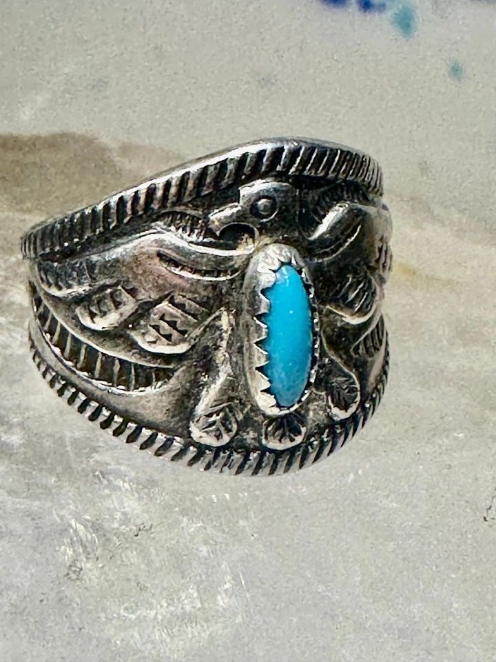 PHOENIX RING SIZE 5 TURQUOISE BAND STERLING SILVER BAND WOMEN BOYS GIRLS (1 of 1)