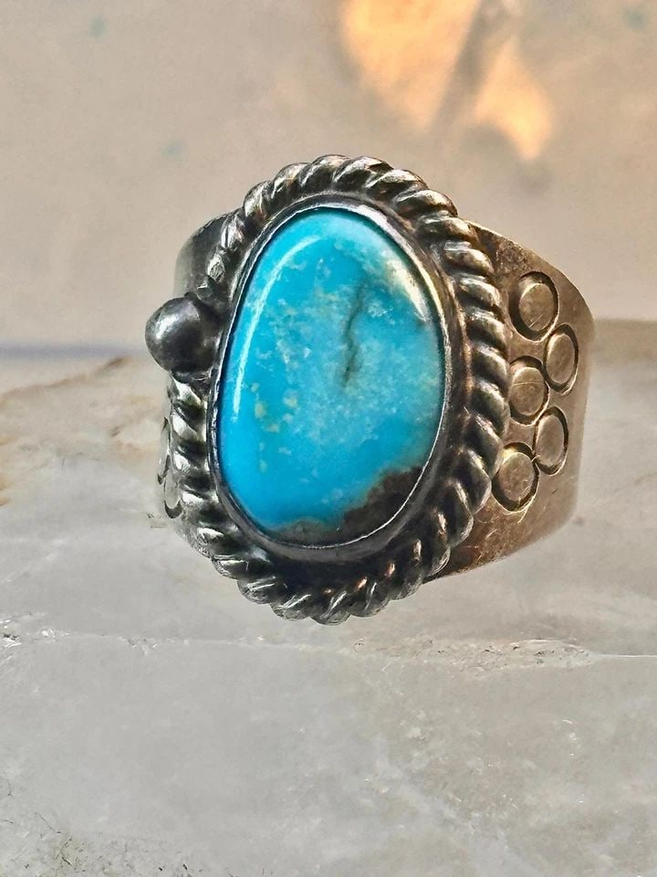 NAVAJO TURQUOISE RING VINTAGE BAND STERLING SILVER SIZE 12 WOMEN MEN (1 of 2)