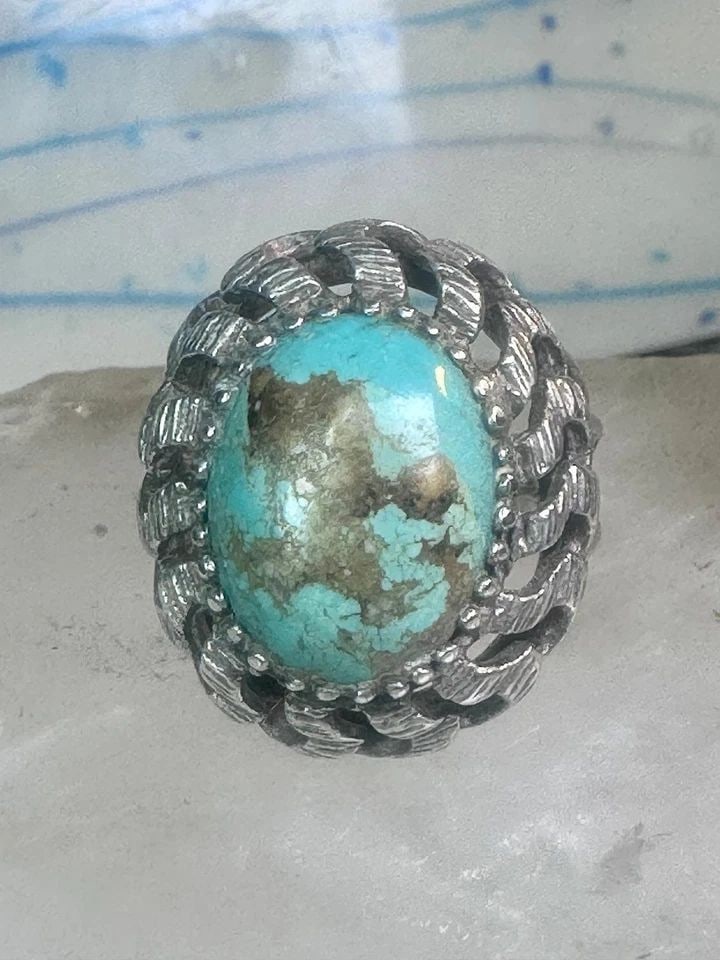 BRUTALIST RING TURQUOISE SIZE 7 STERLING SILVER MEXICAN BAND WOMEN (1 of 2)