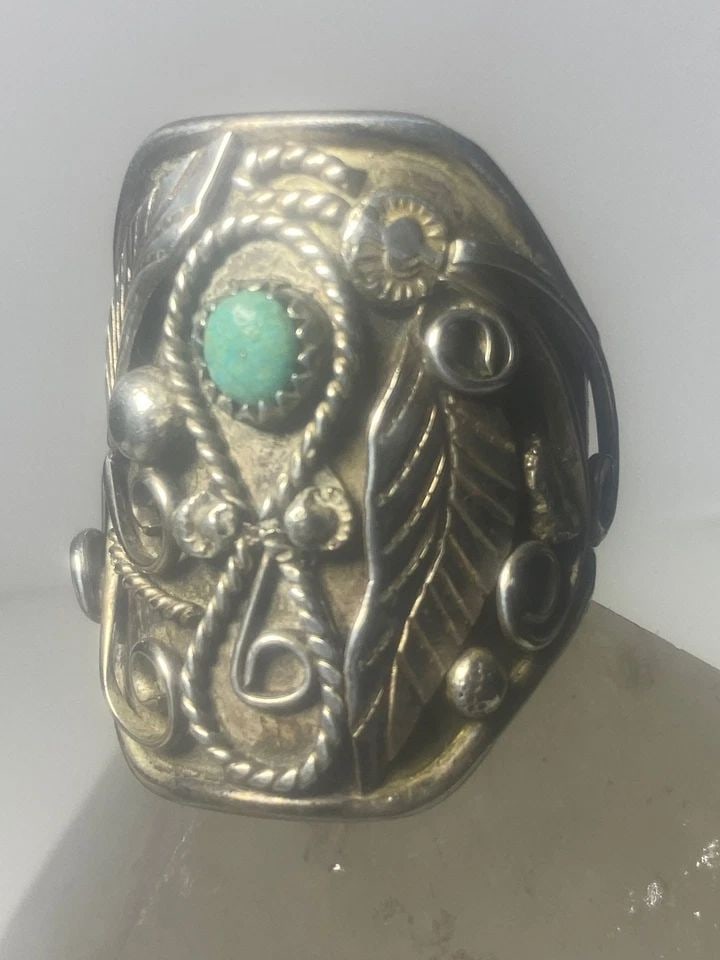 TURQUOISE RING LEAVES NAVAJO STERLING SILVER WOMEN MEN (1 of 2)