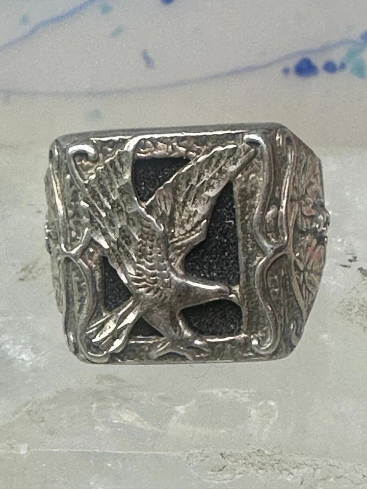 BLACK HILLS RING EAGLE ONYX LEAVES BAND SIZE 10.50 STERLING SILVER WOMEN MEN (1 of 2)