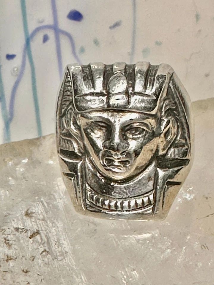 KING TUT RING EGYPTIAN PHARAOH FACE BAND SIZE 6 STERLING SILVER WOMEN MEN (1 of 1)