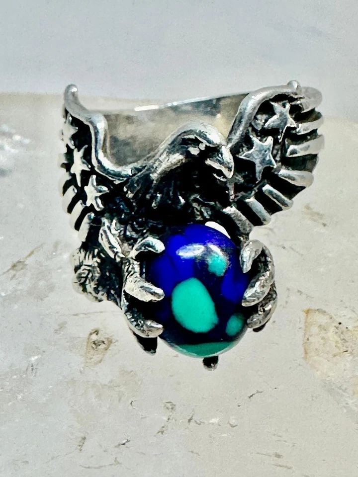 EAGLE RING AZURITE WORLD BAND SIZE 10 STARS & STRIPES PATRIOTIC SOUTHWEST STERLI (1 of 2)