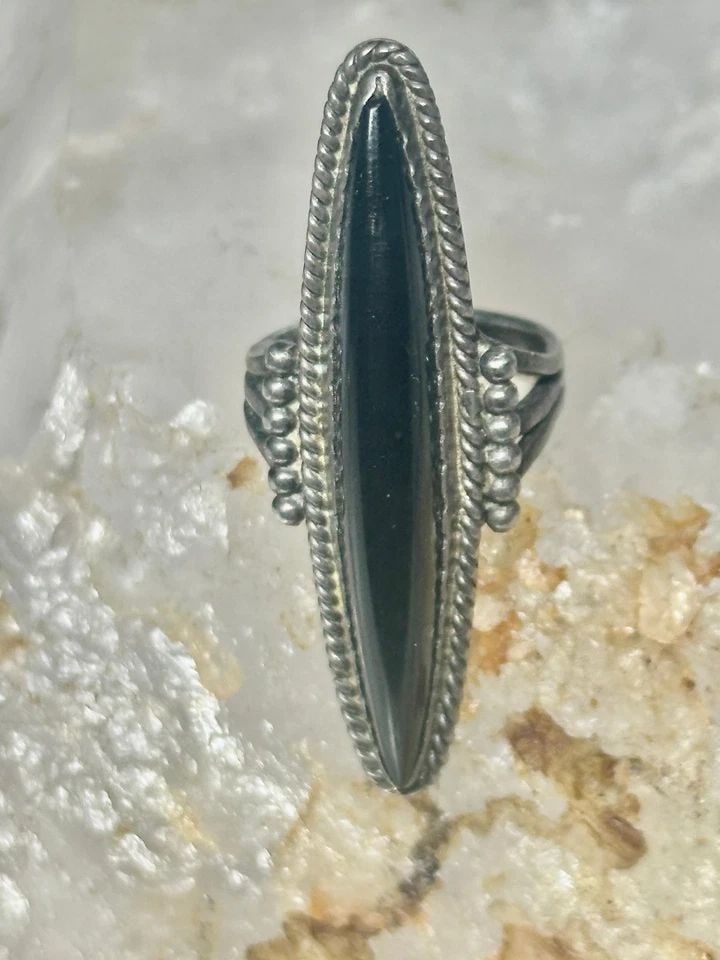 LONG ONYX RING SOUTHWEST SIZE 4.75 STERLING SILVER WOMEN (1 of 1)