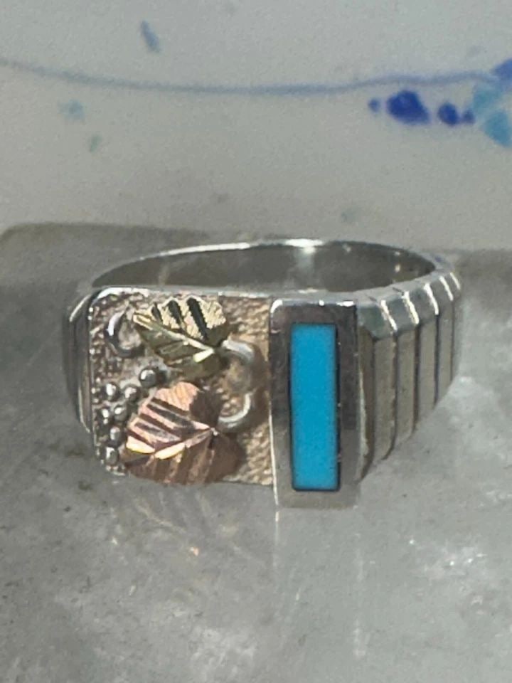 TURQUOISE BAND BLACK HILLS GOLD RING SIZE 10 STERLING SILVER WOMEN MEN (1 of 1)