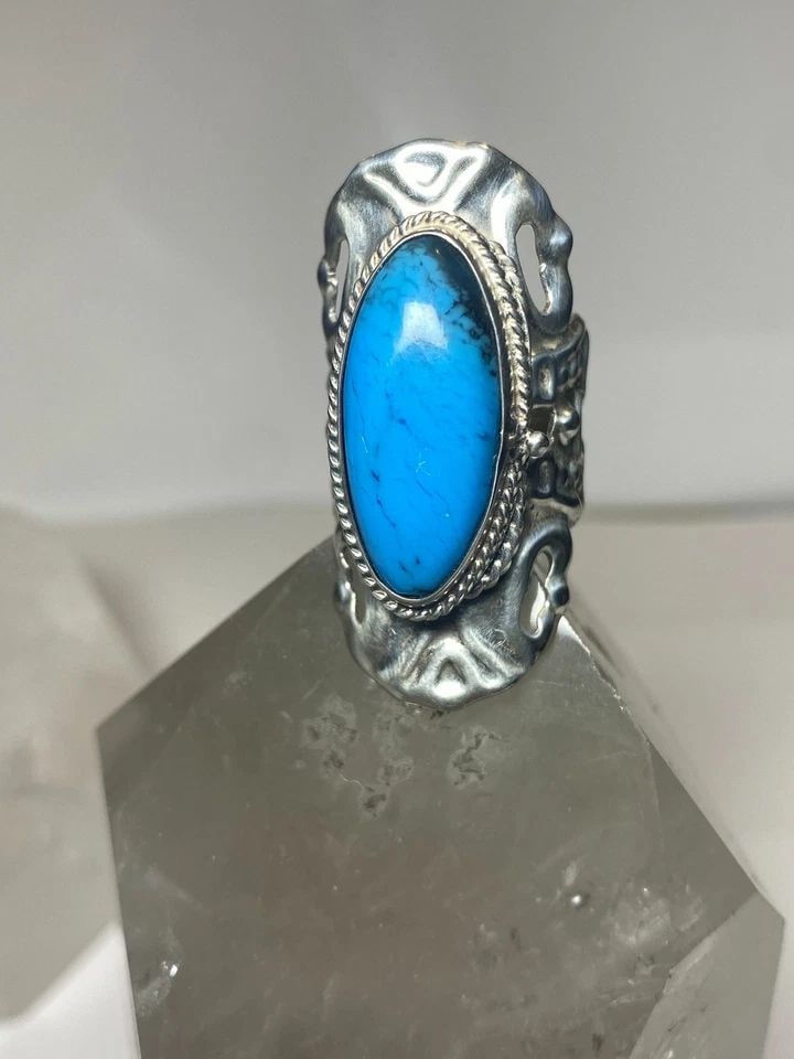 TURQUOISE RING LONG POISON MEXICO STERLING SILVER WOMEN (1 of 1)