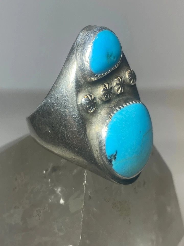 TURQUOISE RING SIZE 11.75 NAVAJO SOUTHWEST STERLING SILVER MEN (1 of 2)