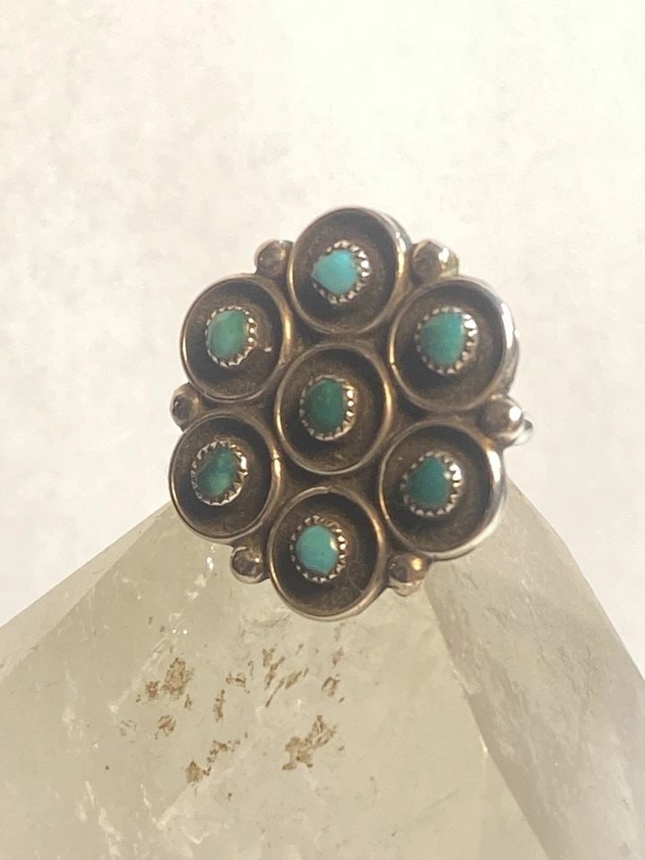 ZUNI RING SIZE 6 TURQUOISE PETITE POINT BIG ROUND STERLING WOMEN GIRLS (1 of 2)