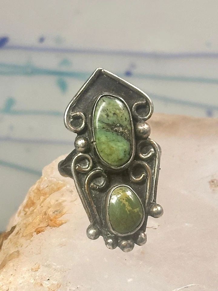 NAVAJO RING GREEN TURQUOISE SIZE 5.5 STERLING SILVER WOMEN GIRLS (1 of 2)