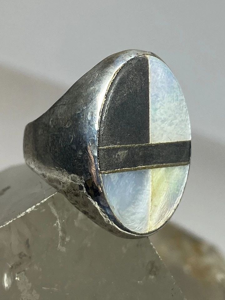ZUNI RING BLACK MATTE STONE MOP SOUTHWEST STERLING SILVER WOMEN MEN (1 of 2)