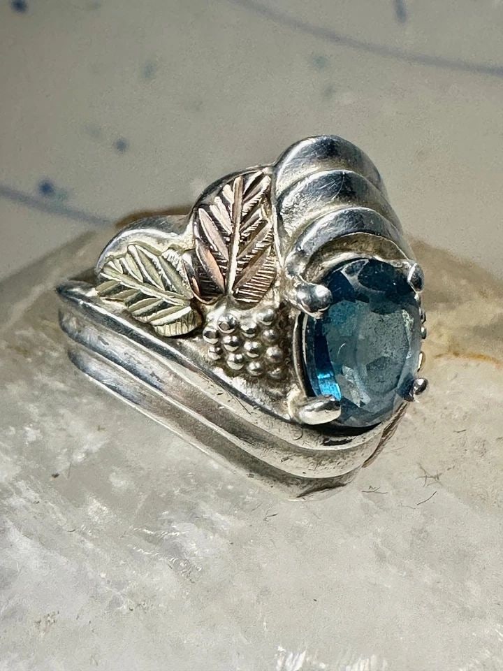 BLACK HILLS GOLD RING SIZE 6.75 BLUE BAND STERLING SILVER BAND WOMEN (1 of 1)