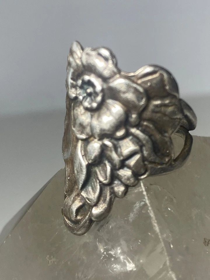 FACE RING ART DECO FLOWER LONG HAIR BAND STERLING SILVER WOMEN GIRLS (1 of 2)