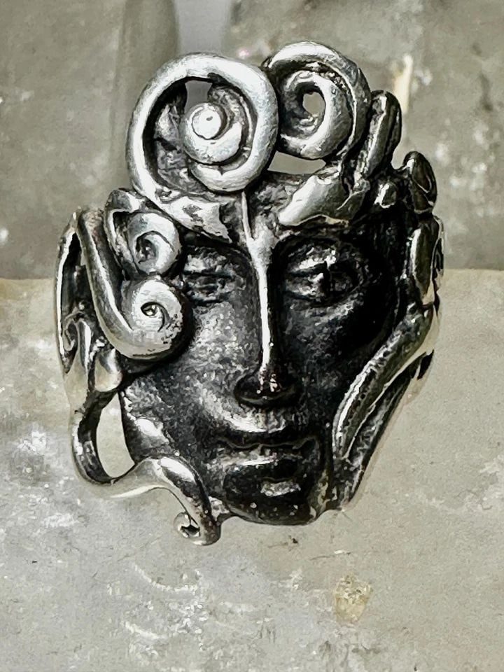 FACE RING FIGURATIVE BAND SIZE 9.50 STERLING SILVER WOMEN (1 of 2)
