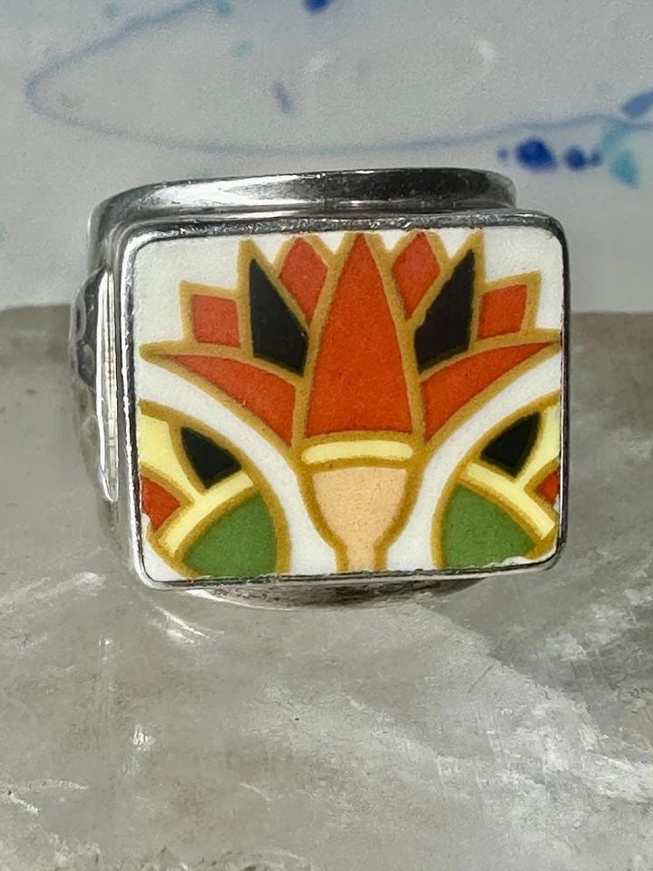 MAISELS TRADING POST PORCELAIN TILE FLOWER RING HEAVY ARROWS BAND SIZE 8.75 STER (1 of 1)