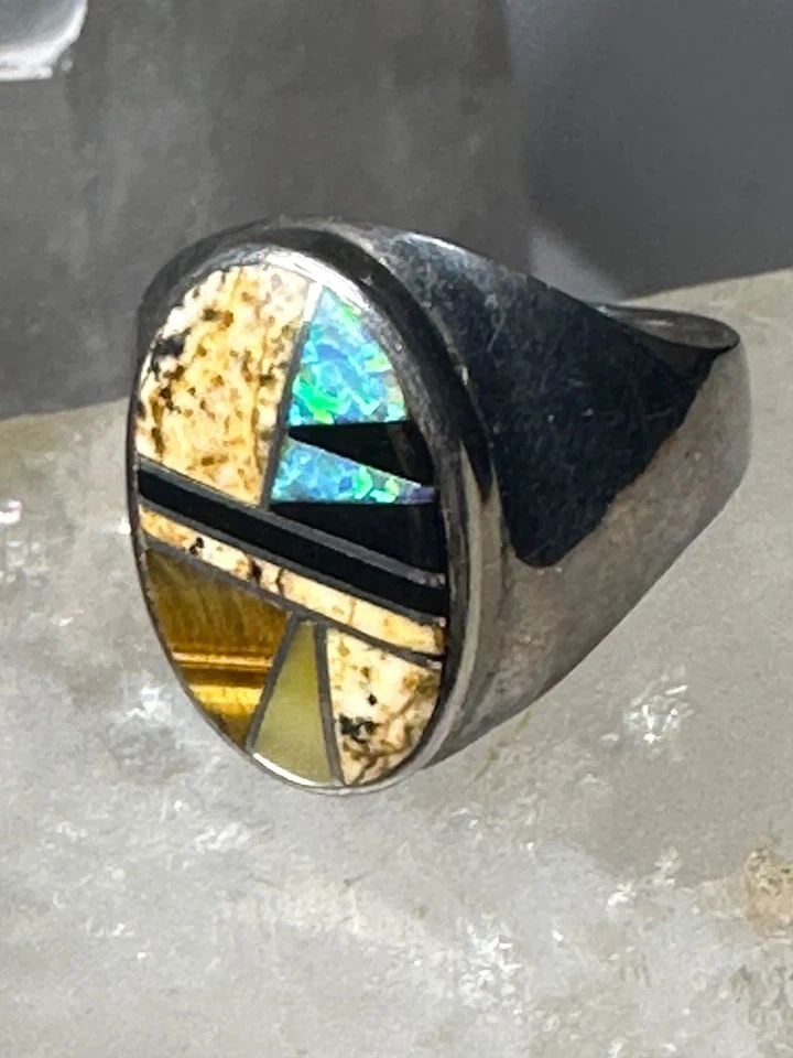 TURQUOISE RING JASPER LAB OPAL BAND SIZE 10.25 SOUTHWEST STERLING SILVER WOMEN (1 of 2)