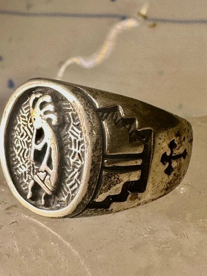KOKOPELLI RING SOUTHWEST BAND SIZE 10.75 CROSS SOUTHWEST STERLING SILVER VINTAGE (1 of 1)
