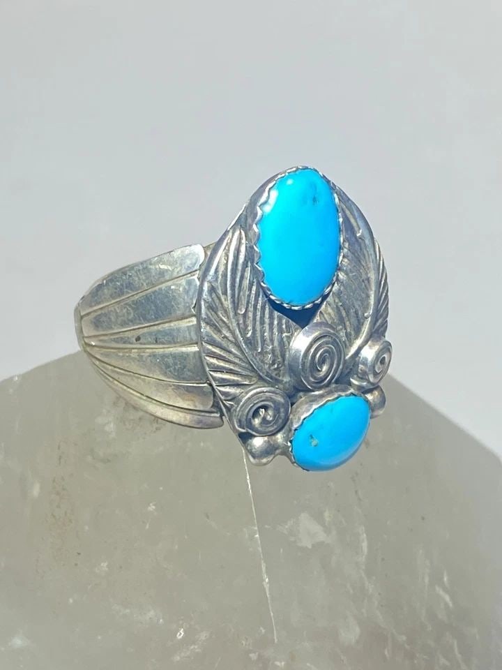 TURQUOISE RING NAVAJO SOUTHWEST FEATHERS SPIRAL STERLING SILVER WOMEN MEN (1 of 2)
