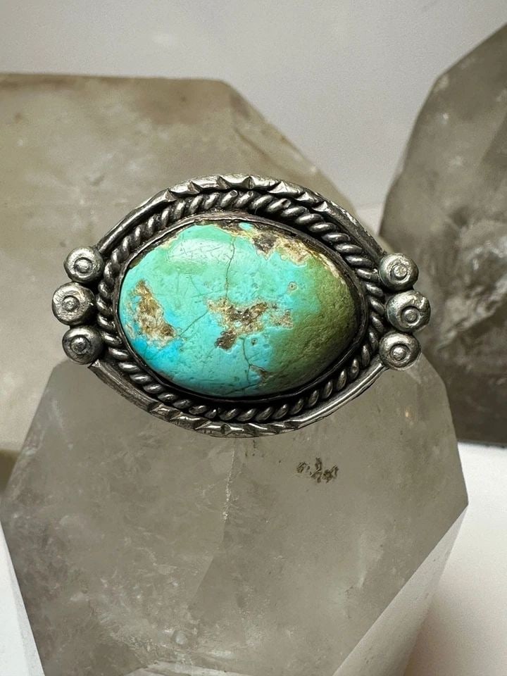 TURQUOISE RING SIZE 7.50 ADJ SOUTHWEST STERLING SILVER WOMEN (1 of 2)