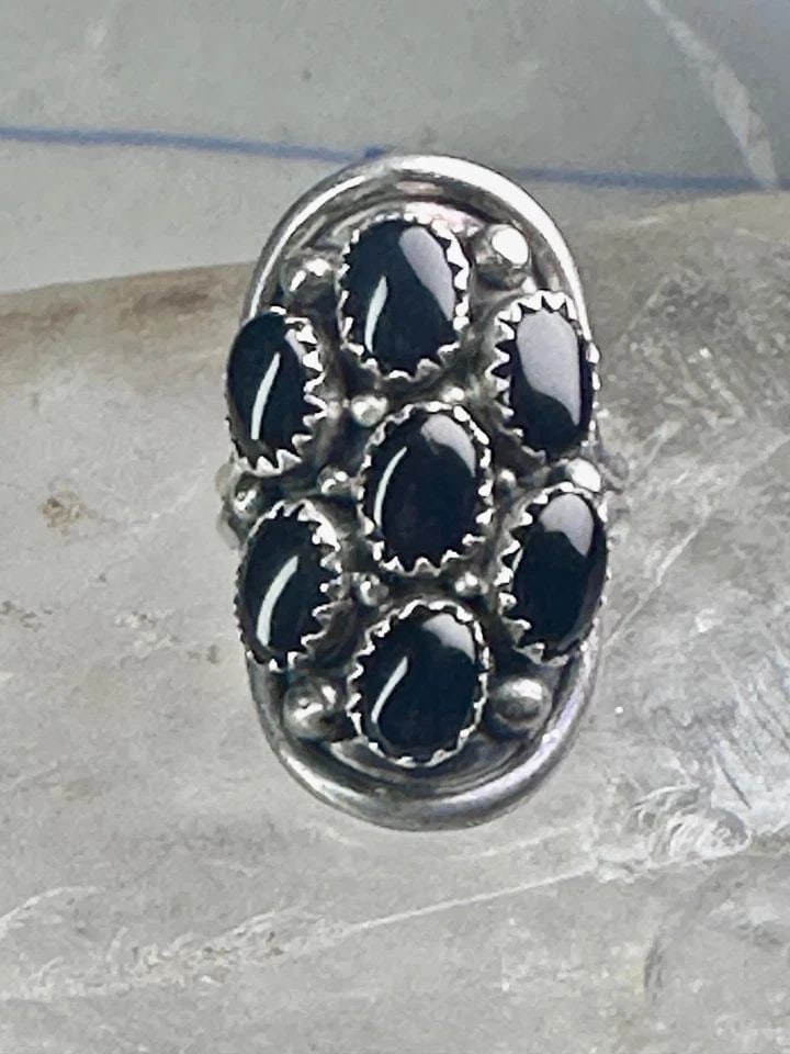 NAVAJO RING BLACK ONYX SADDLE BAND SIZE 6 STERLING SILVER WOMEN (1 of 1)