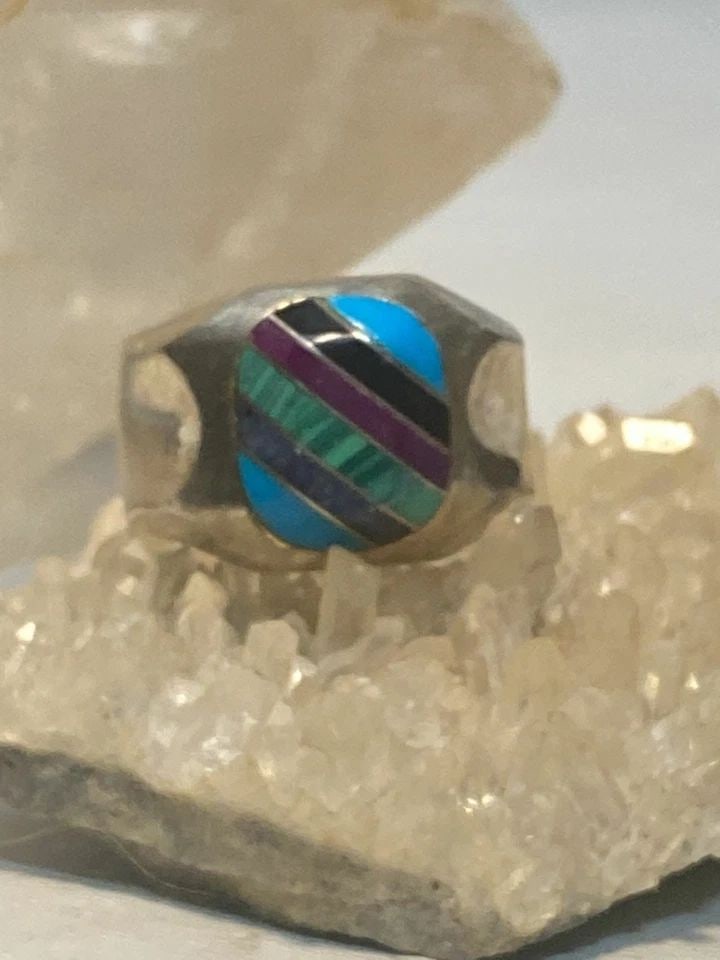 TURQUOISE RING SIZE 8.75 MALACHITE BAND STERLING SILVER MEXICO SOUTHWEST WOMEN M (1 of 1)