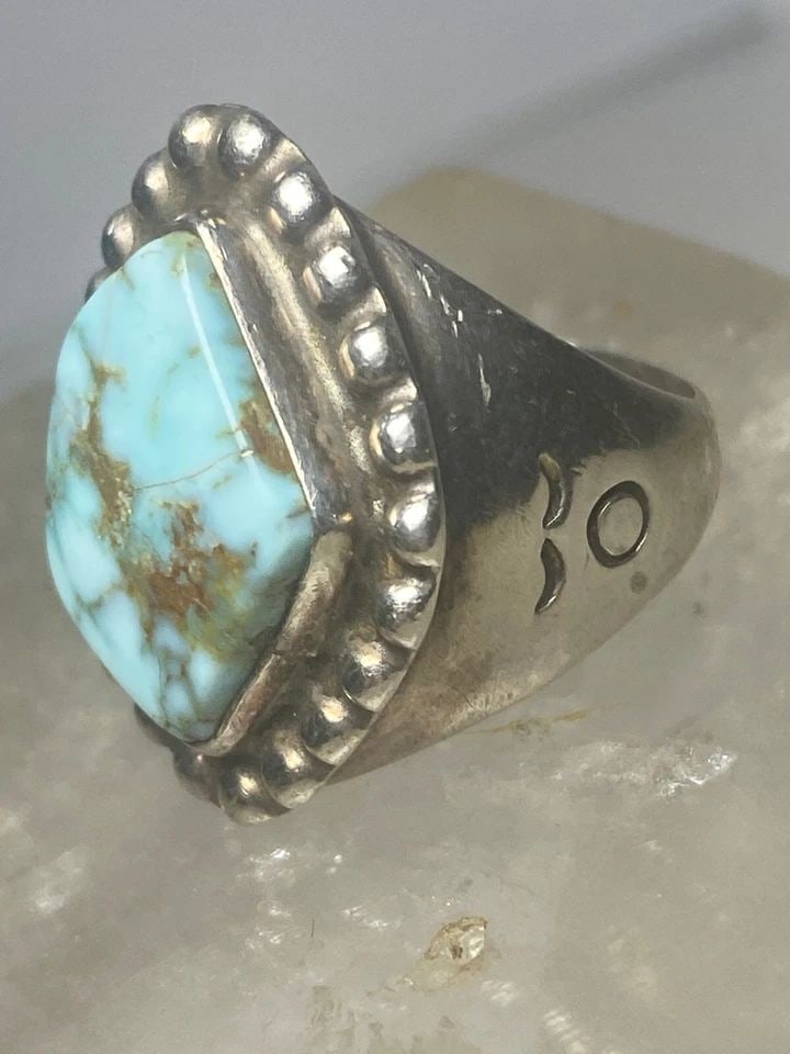 TURQUOISE RING HEAVY SOLID BAND SIZE 7.25 SOUTHWEST STERLING SILVER WOMEN MEN (1 of 2)