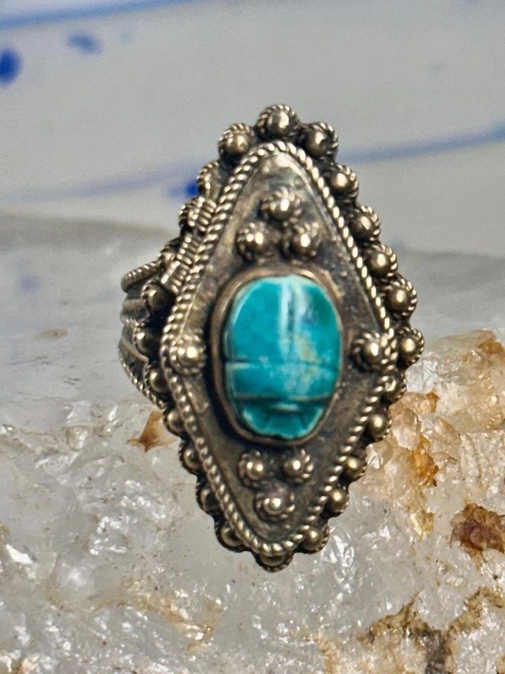 POISON RING SCARAB BOHO RING SIZE 6.75 STERLING SILVER WOMEN (1 of 1)