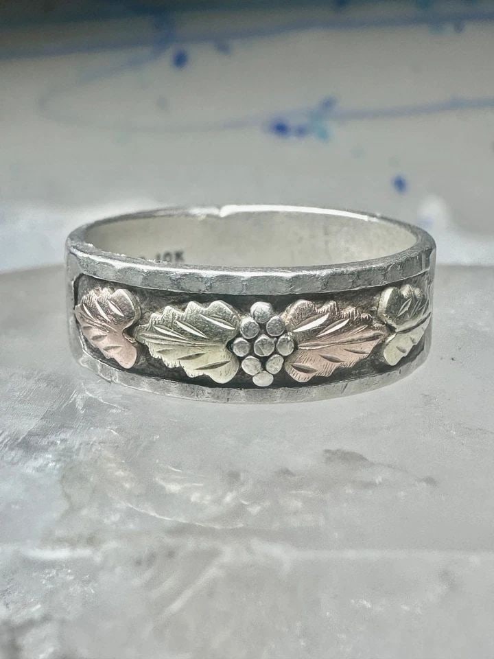 BLACK HILLS GOLD RING LEAVES FLORAL WEDDING BAND SIZE 12 STERLING MEN WOMEN (1 of 2)