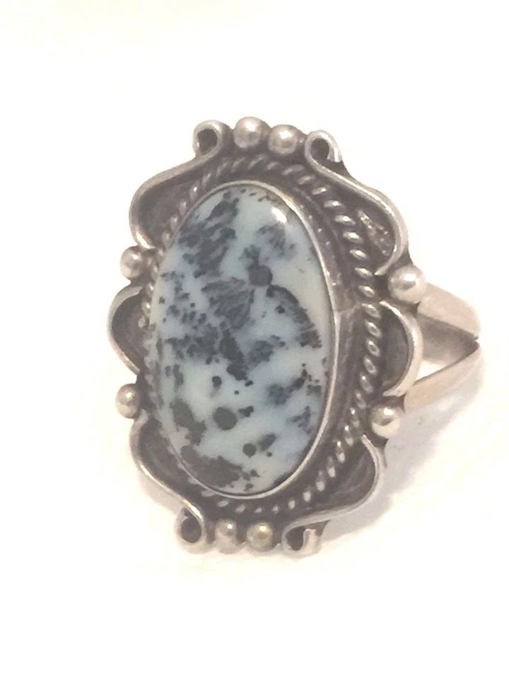 VINTAGE STERLING SILVER SOUTHWEST TRIBAL AGATE RING SIZE 8 8.9G (1 of 1)