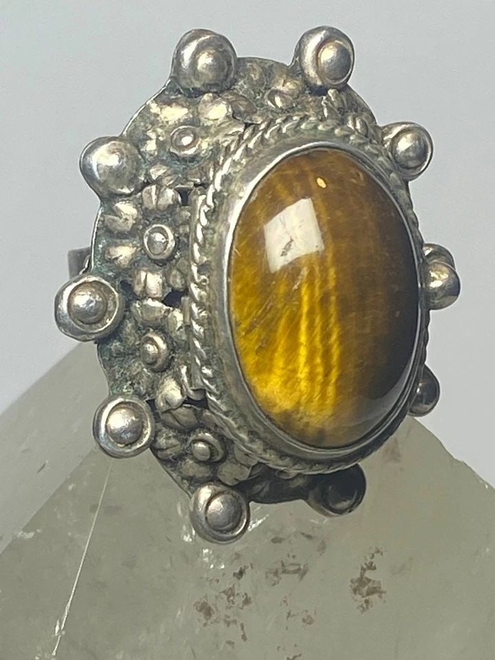 POISON RING TIGER EYE MEXICO MEXICAN SOUTHWEST STERLING SILVER WOMEN GIRLS (1 of 1)