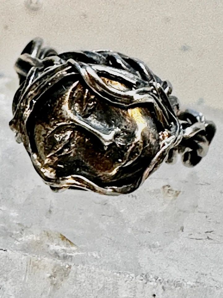 LADY FACE RING BRUTALIST STYLE SIZE 10.75 STERLING SILVER WOMEN (1 of 2)