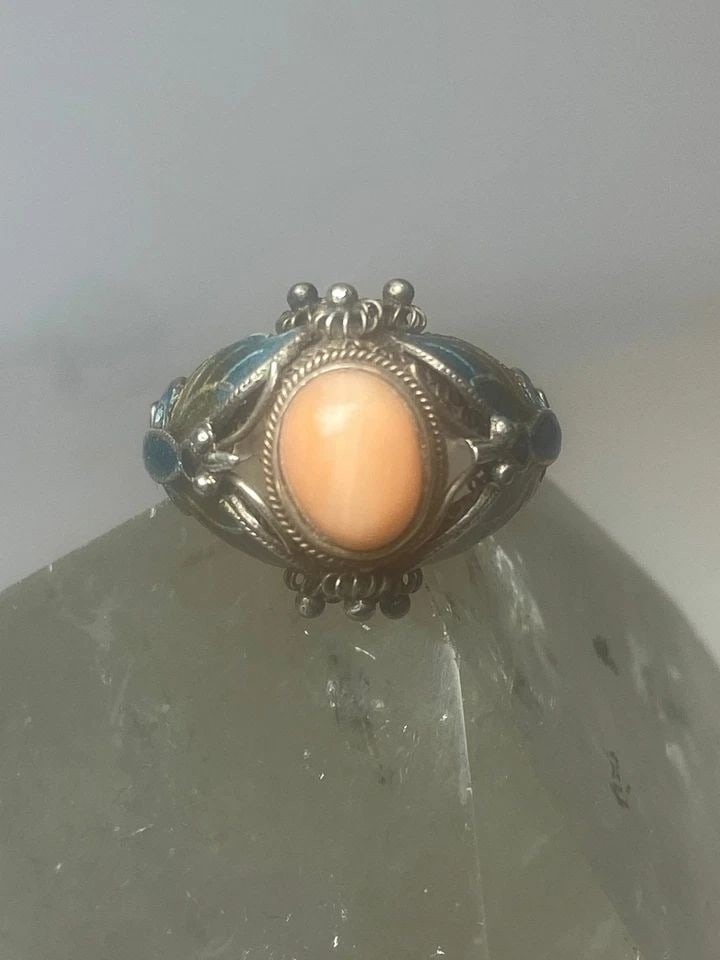 BUTTERFLY RING SIZE 7 CORAL ENAMEL STERLING SILVER WOMEN GIRLS (1 of 2)