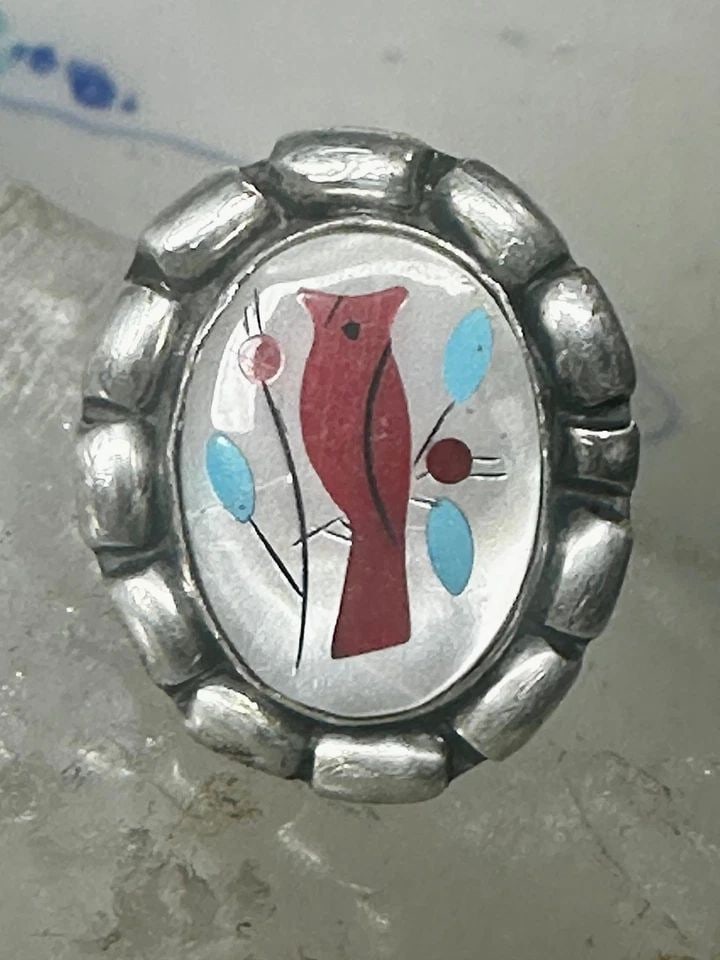 ZUNI RING BIRD CORAL MOTHER OF PEARL SIZE 4.25 STERLING SILVER PINKY WOMEN GIRLS: ZUNI RING BIRD CORAL MOTHER OF PEARL SIZE 4.25 STERLING SILVER PINKY WOMEN GIRLS Zuni ring bird coral mother of pearl size 4.25 sterling silver pinky women girls Size 4.25 Weight 7.9g length 1" Width 