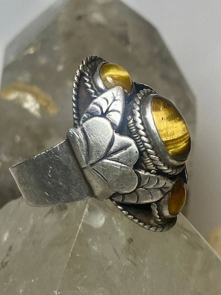 TIGER EYE RING SIZE 6 ADJ POISON MEXICAN STERLING SILVER WOMEN (1 of 2)