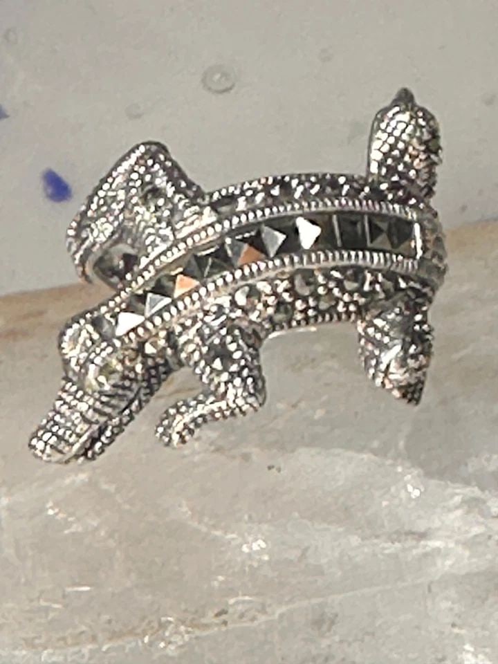 ALLIGATOR RING CROCODILE MARCASITE BAND SIZE 8.75 STERLING SILVER WOMEN (1 of 2)