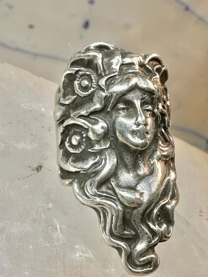 ART NOUVEAU RING FACE ART DECO BAND SIZE 4 STERLING SILVER WOMEN GIRLS (1 of 1)