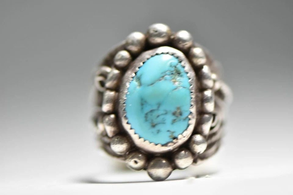 TURQUOISE RING NAVAJO TRIBAL SOUTHWEST STERLING SILVER MEN SIZE 10.25 (1 of 2)