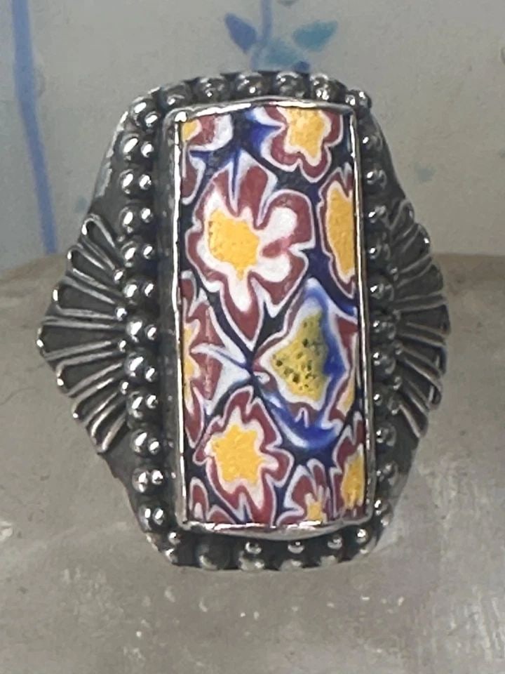 MILLEFIORI FLORAL RING SIZE 9.25 STERLING SILVER FLOWERS LONG KNUCKLE BAND WOMEN (1 of 2)