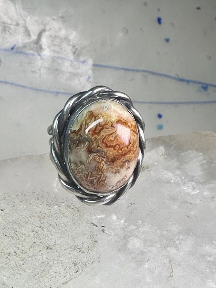 VINTAGE LACE AGATE RING SOUTHWEST SIZE 7 STERLING SILVER WOMEN GIRLS (1 of 1)