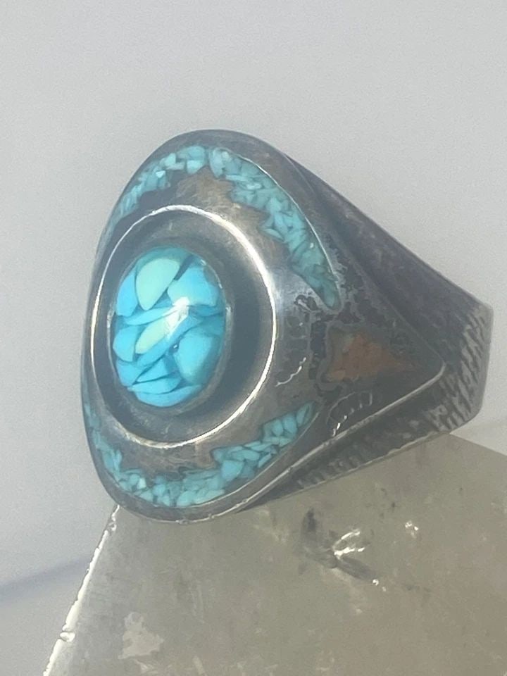 TURQUOISE RING SOUTHWEST CORAL CHIPS STERLING SILVER WOMEN (1 of 1)