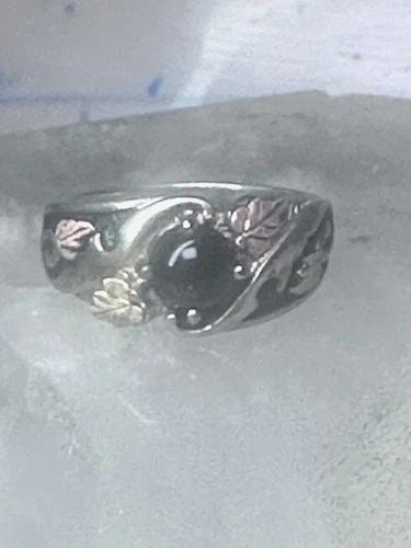 BLACK HILLS GOLD RING ONYX WEDDING LEAVES BAND SIZE 6 STERLING SILVER MEN WOMEN (1 of 1)