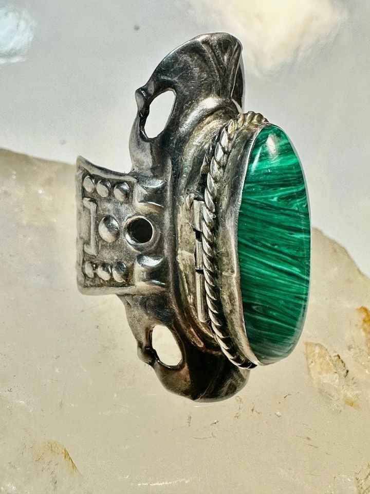MALACHITE RING POISON MEXICO TAXCO SIZE 8.75 ADJ STERLING SILVER WOMEN (1 of 2)