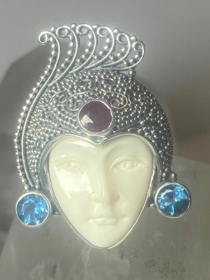 FACE RING LONG BOHO GEMSTONES STERLING SILVER WOMEN GIRLS (1 of 1)