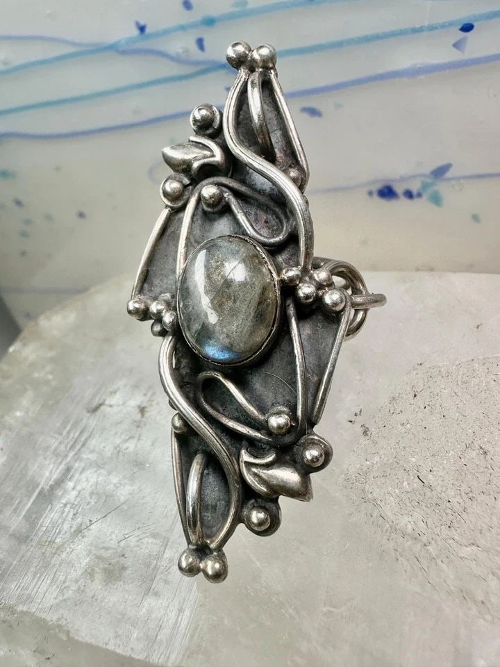LONG LABRADORITE RING SIZE 6.75 STERLING SILVER WOMEN (1 of 1)