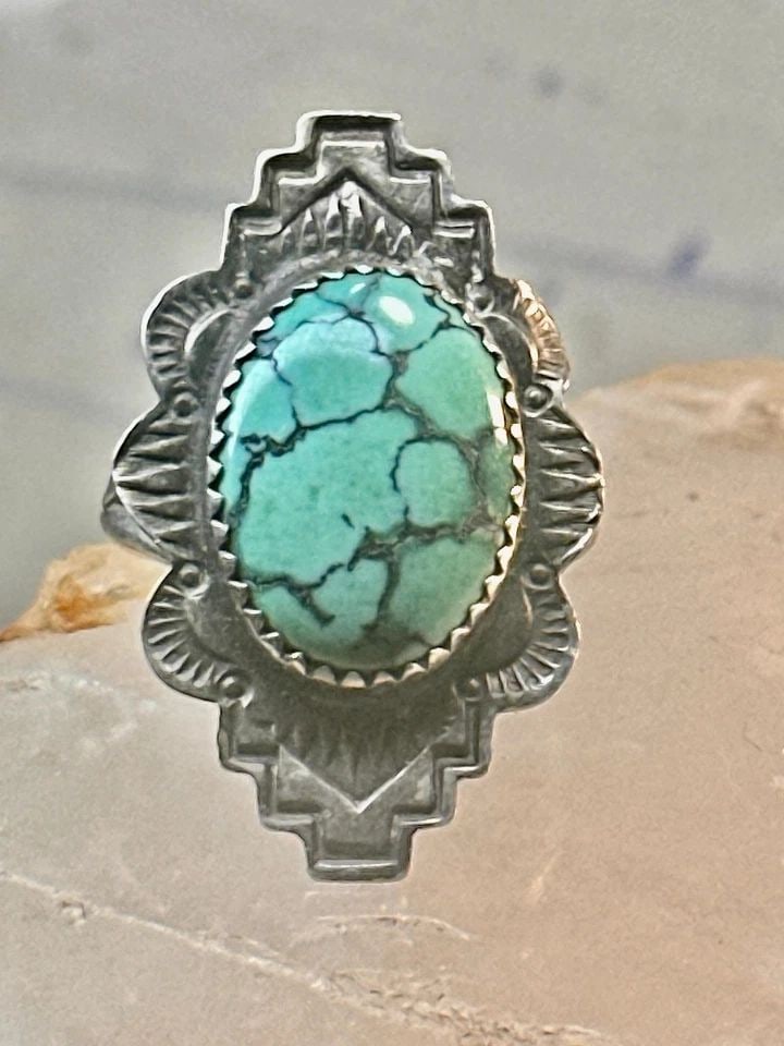 NAVAJO RING TURQUOISE SOUTHWEST SIZE 7 STERLING SILVER WOMEN GIRLS (1 of 2)