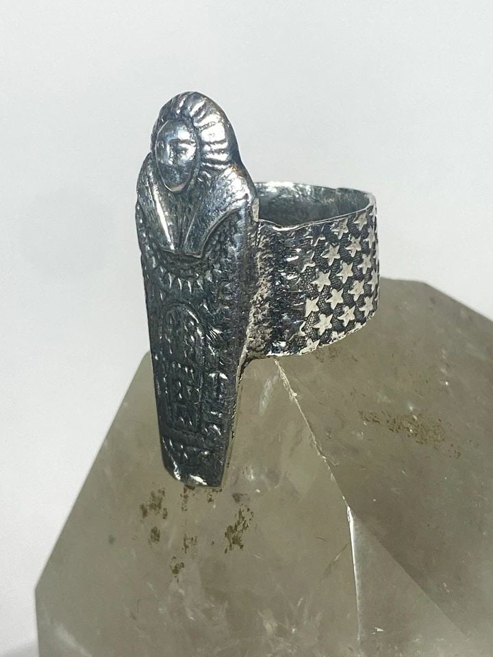 EGYPTIAN RING MUMMY PHARAOH STARS CELESTIAL STERLING SILVER BAND WOMEN SIZE 5.75 (1 of 1)